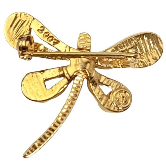 St John Gold Tone Clear Rhinestone Dragonfly Brooch Pin, Signed - Picture 7 of 10